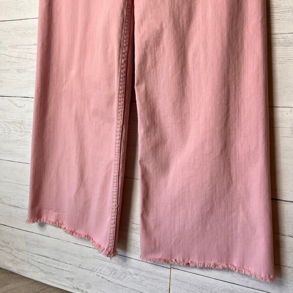 Billabong Jeans Womens Size 28 Pink Wide Leg Flare Raw Hem Cotton Blend Girly - Picture 5 of 16